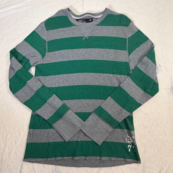 American Eagle By Payless Other - Y2K American Eagle Men's Striped‎ Thermal Shirt Green Gray Long Sleeve XL NWOT